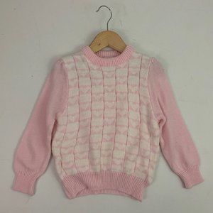 Vintage Kids Classics Girls S 4/5 Acrylic Sweater Hearts Pink White Kawaii